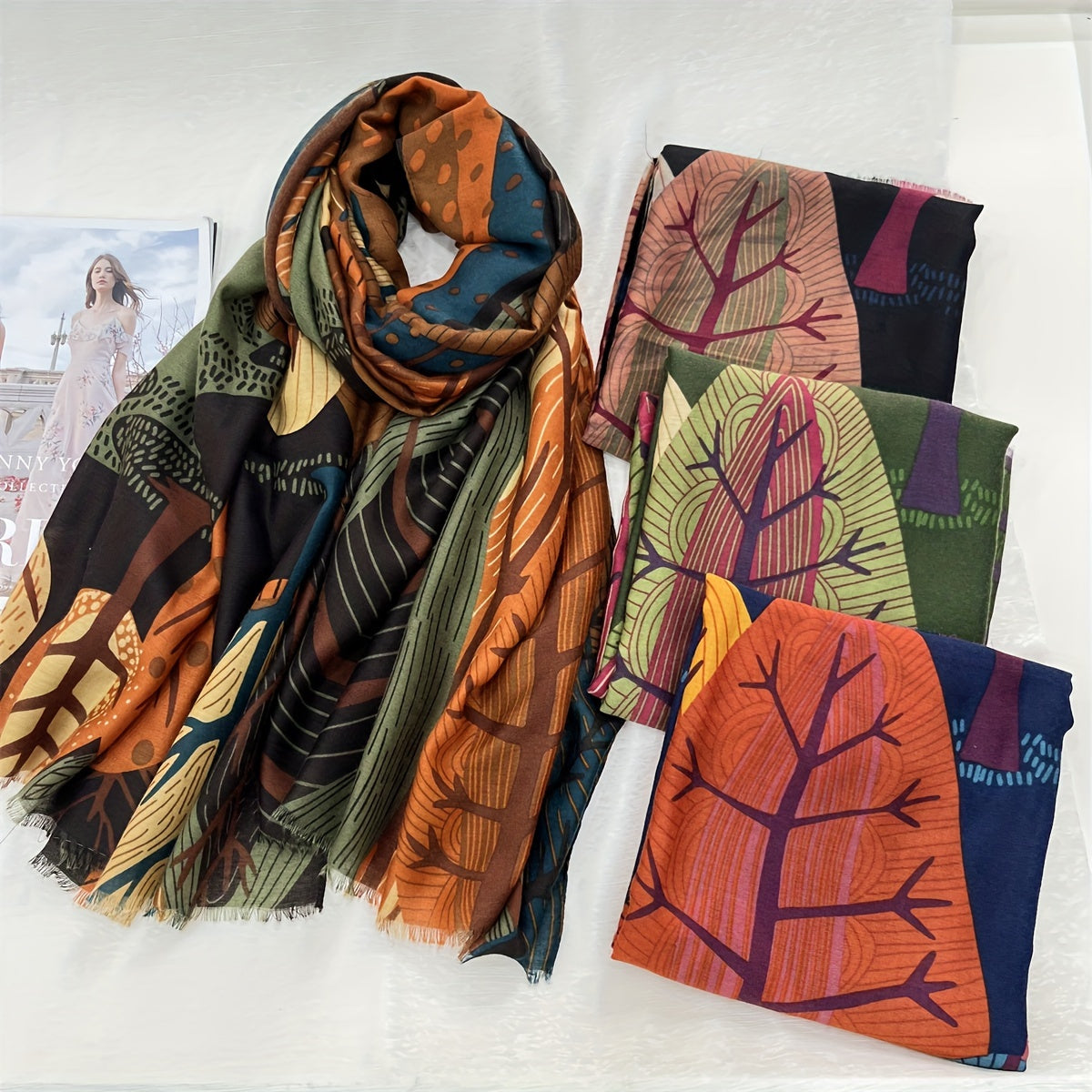 Tamara™ | Leaf-Print Multicolor Oblong Scarf Wrap