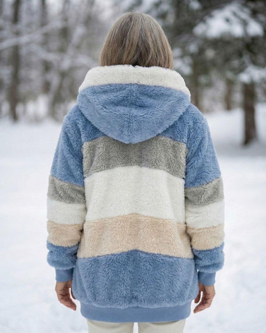 Cassandra™ | Hooded zip-front colorblock sherpa jacket
