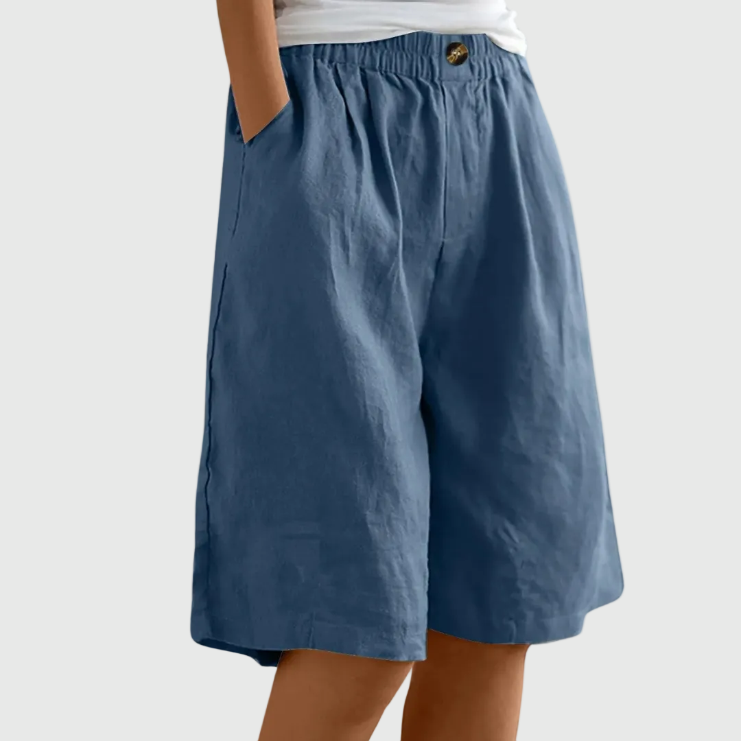 Elastic-Waist Casual Linen Bermuda Shorts
