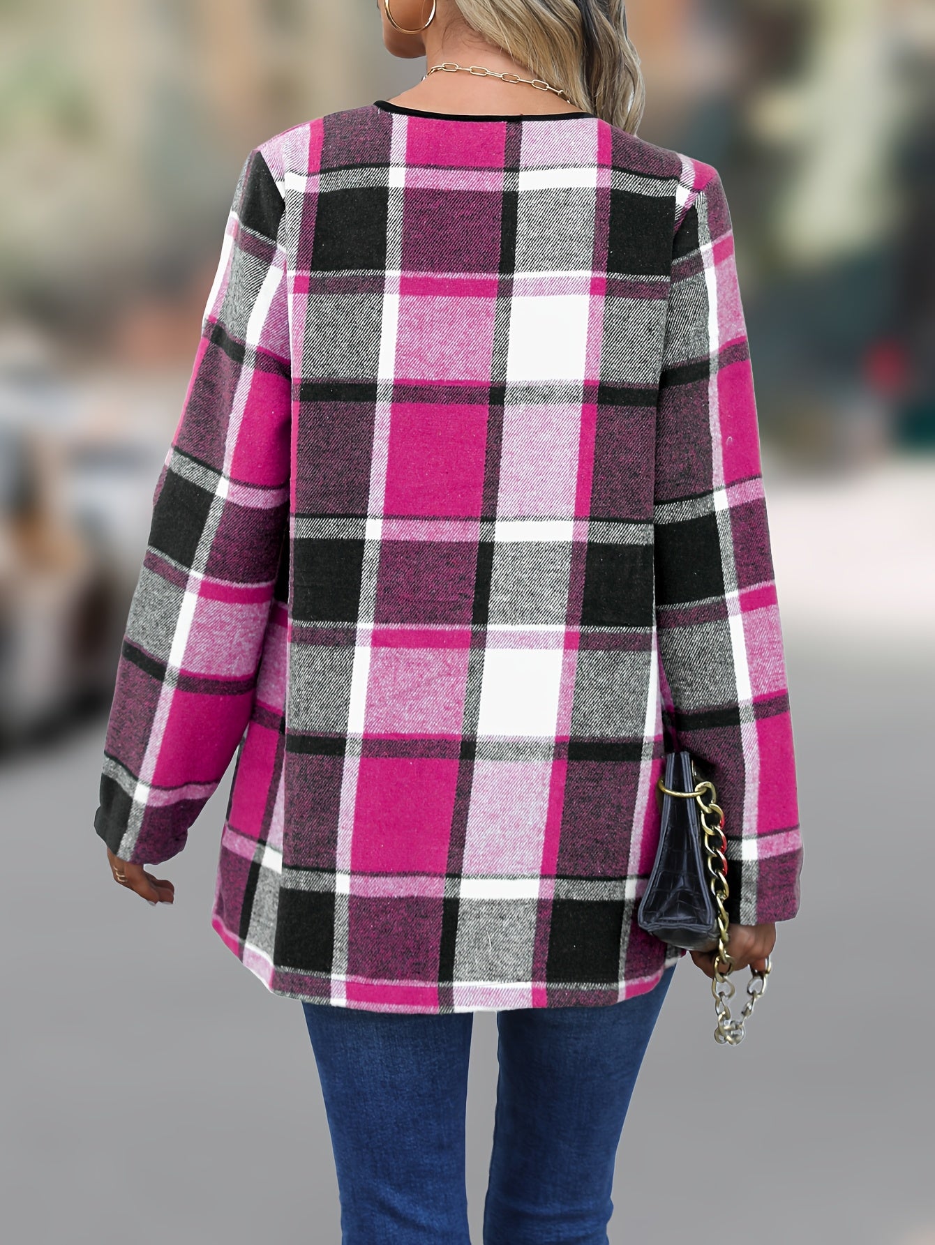 Yousra™ | Plaid Open-Front Waterfall Cardigan