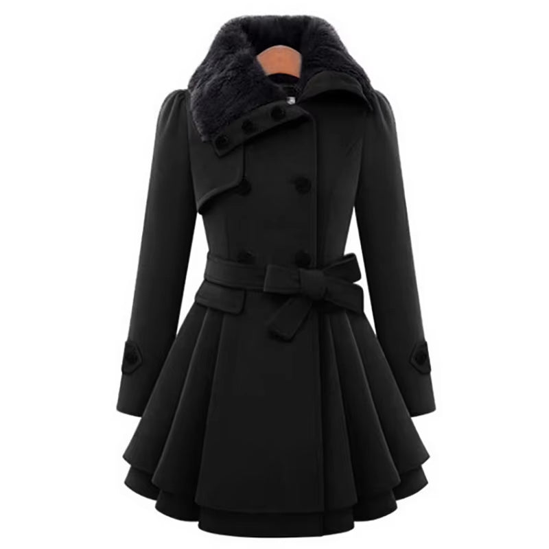 Cordelia™ | Faux-fur collar belted fit-and-flare coat