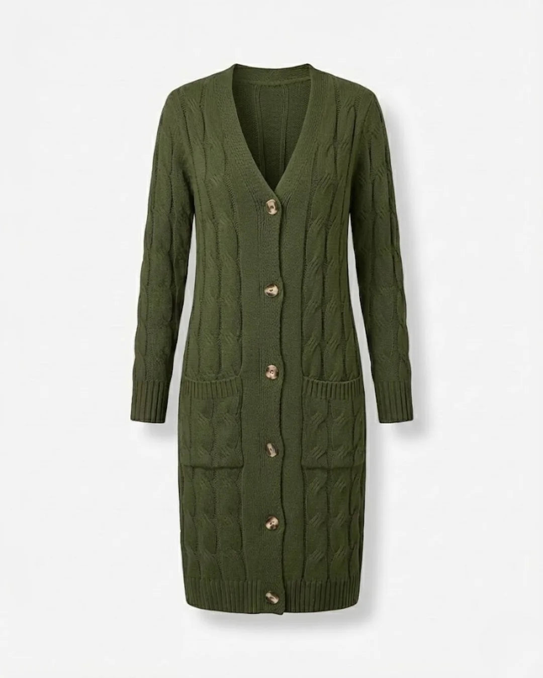 Jael™ | Cable-Knit Buttoned Long Cardigan Dress
