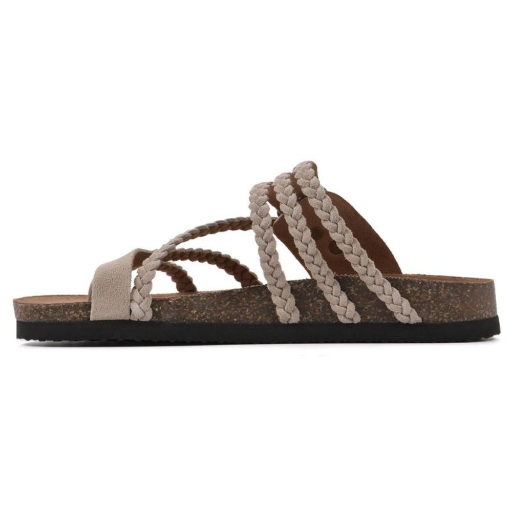Braided-Strap Boho Cork-Footbed Slide Sandals