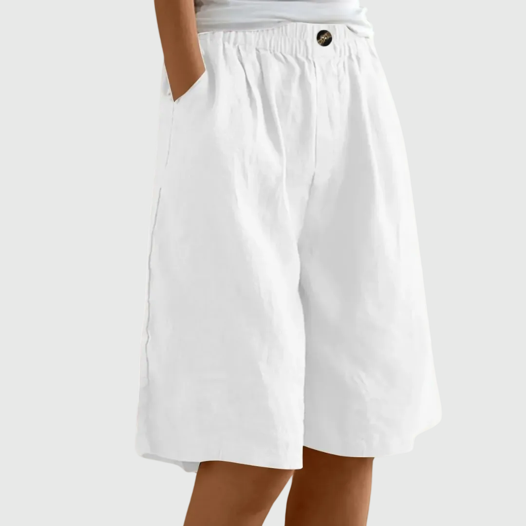 Elastic-Waist Casual Linen Bermuda Shorts