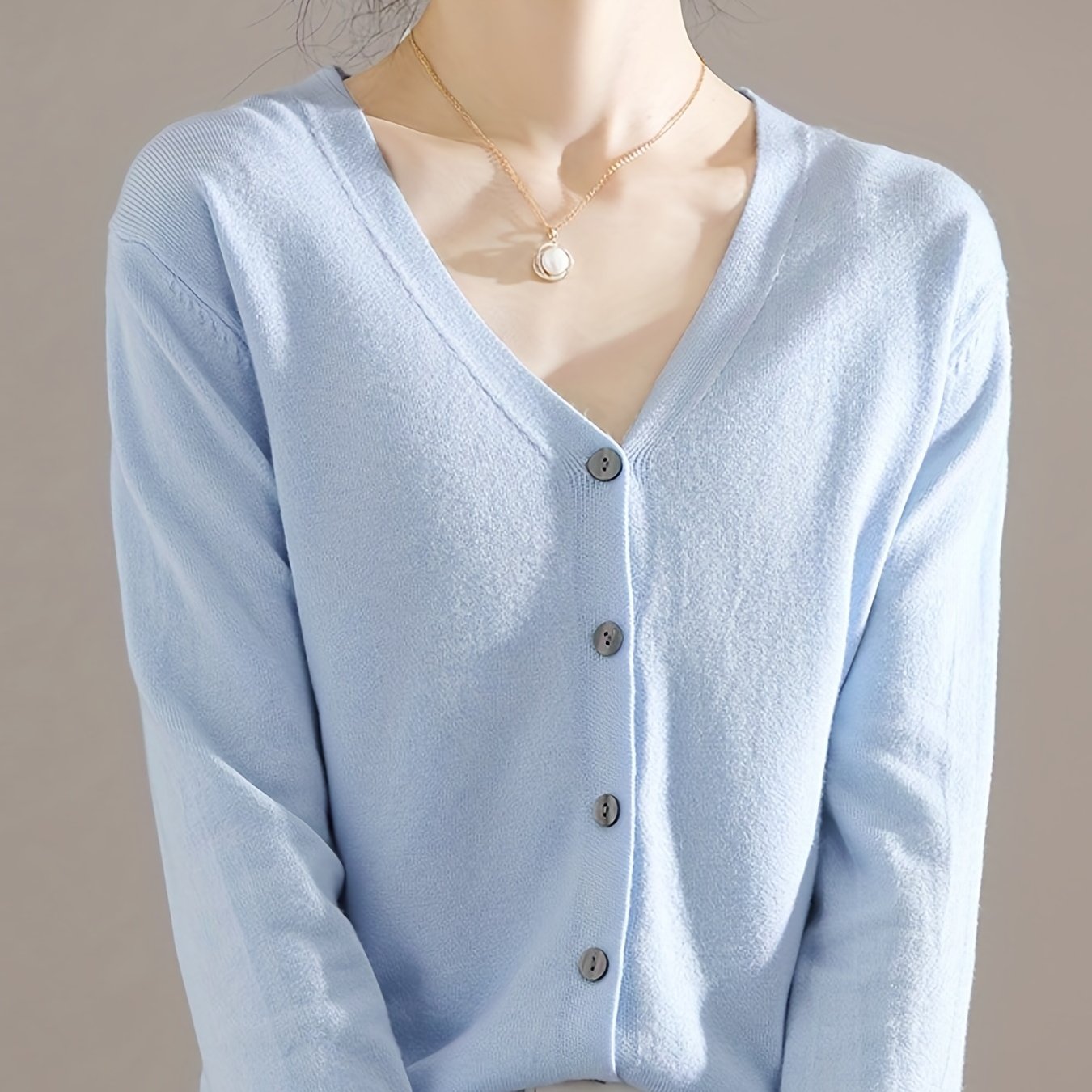 Solène™ | Button-Front Ribbed-Cuff V-Neck Cardigan Sweater