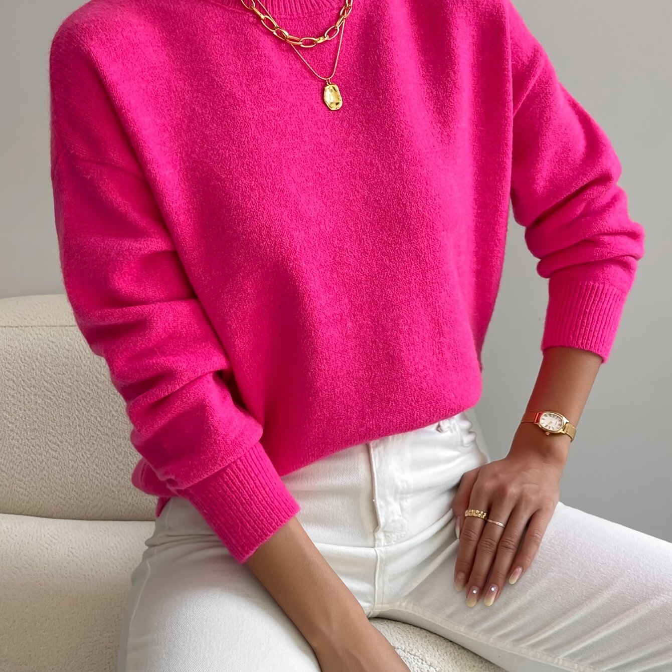Roslyn™ | Ribbed-Trim Long-Sleeve Mock-Neck Sweater