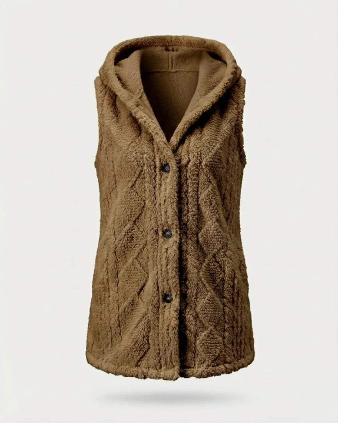 Laetitia™ | Hooded Textured Buttoned Sleeveless Vest