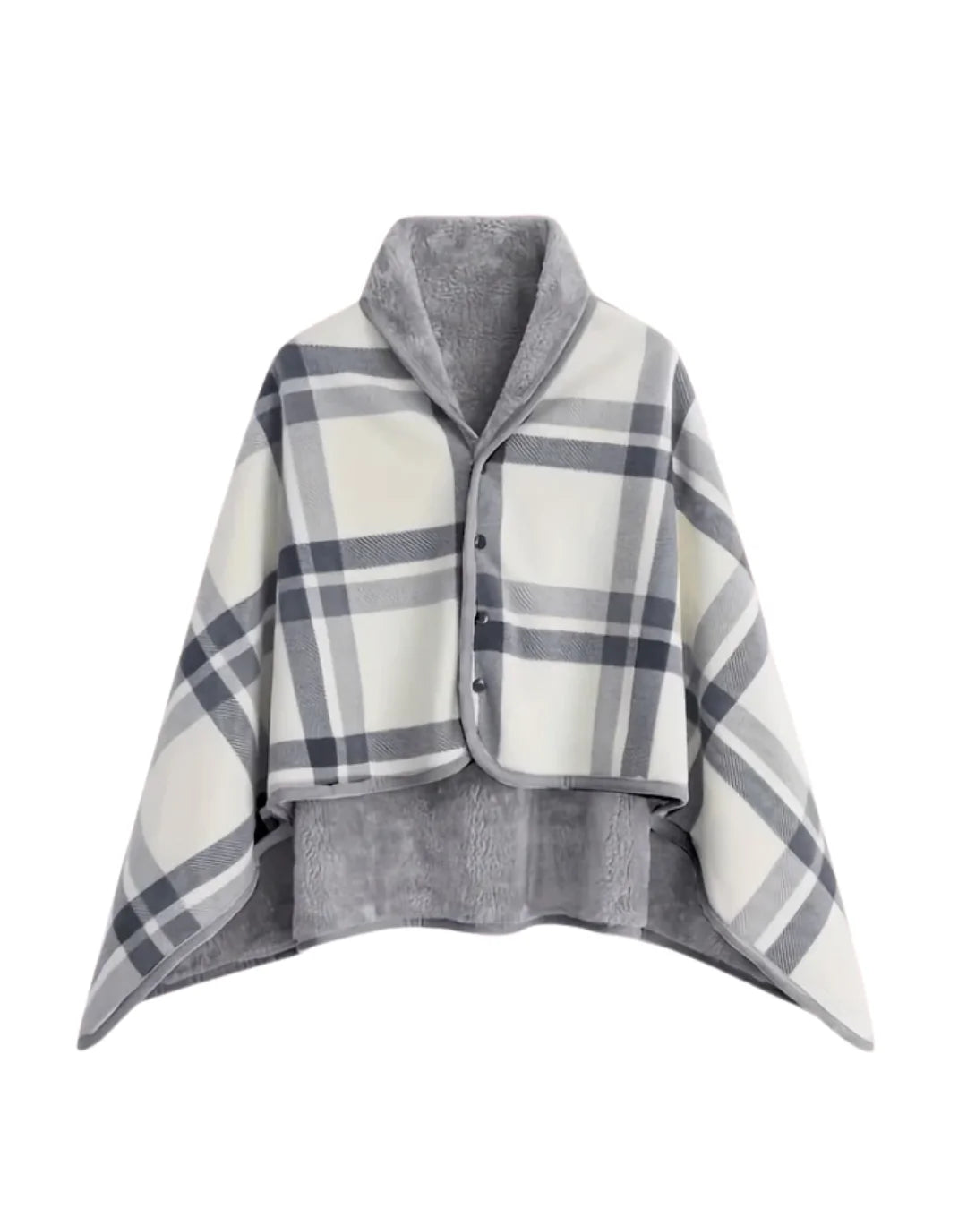 Steela™ | Plaid Fleece-Lined Buttoned Poncho Cape
