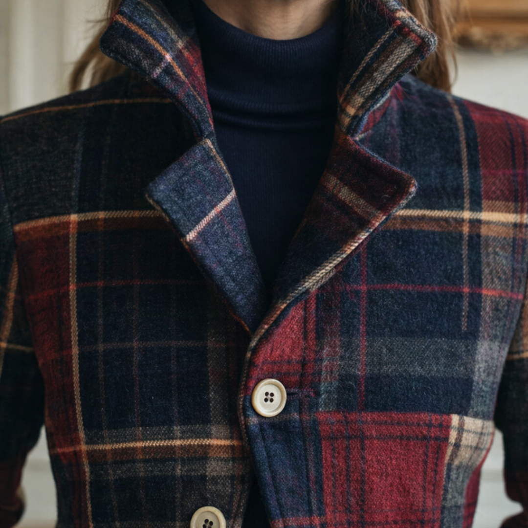 Classic Tailored Wool-Blend Plaid Button-Up Jacket
