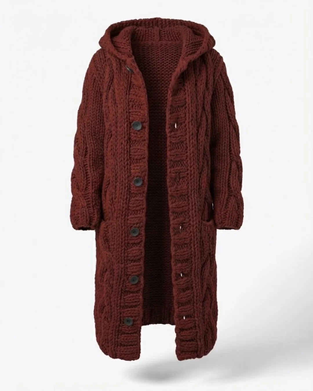 Fancytech™ | Chunky Cable-Knit Hooded Long Coat