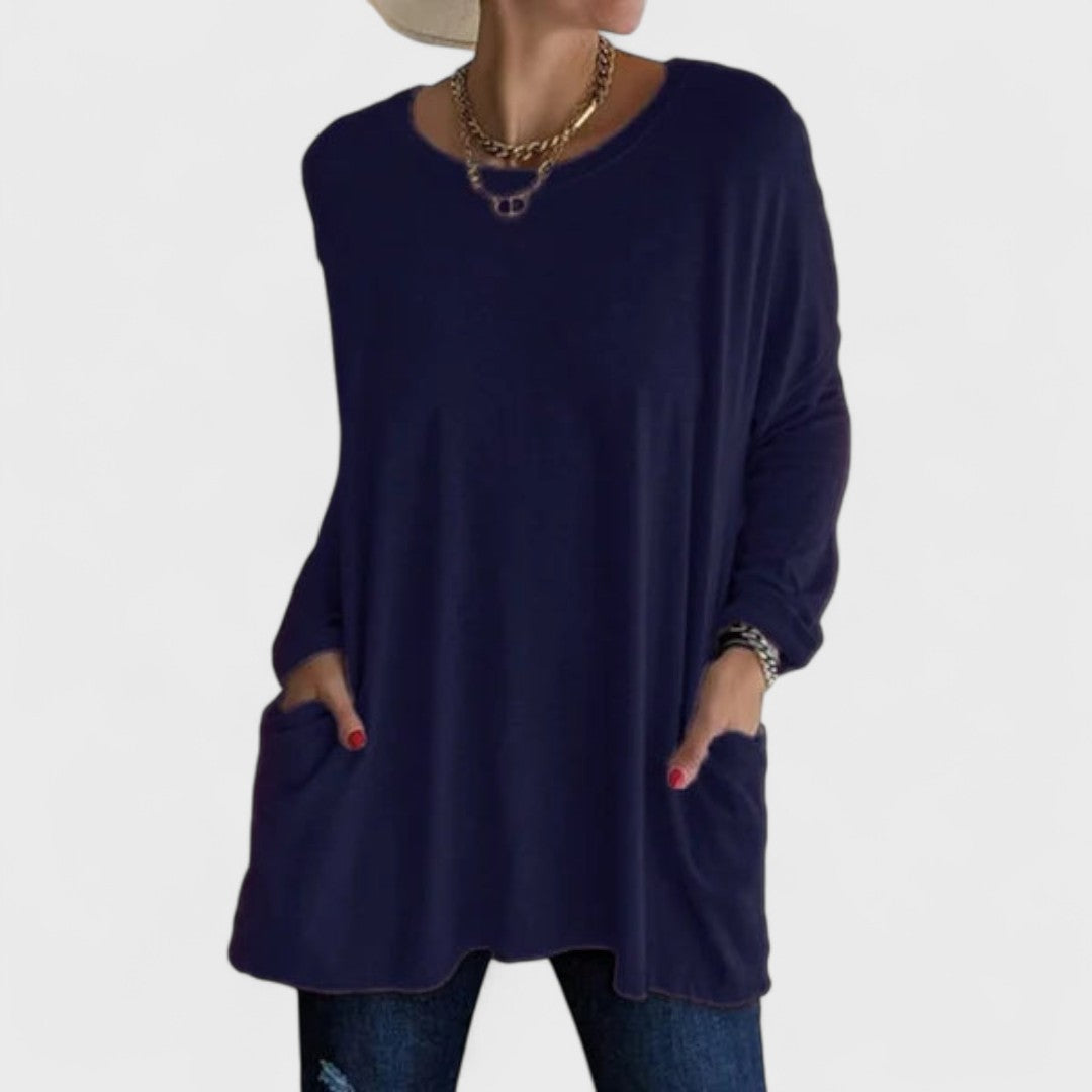 Miya™ | Oversized Pocket Long-Sleeve Tunic Top