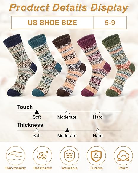 Thermal Fashion Wool Socks (5-Pack)