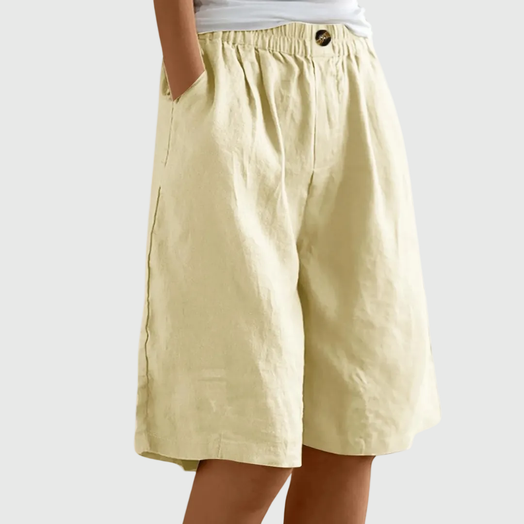 Elastic-Waist Casual Linen Bermuda Shorts