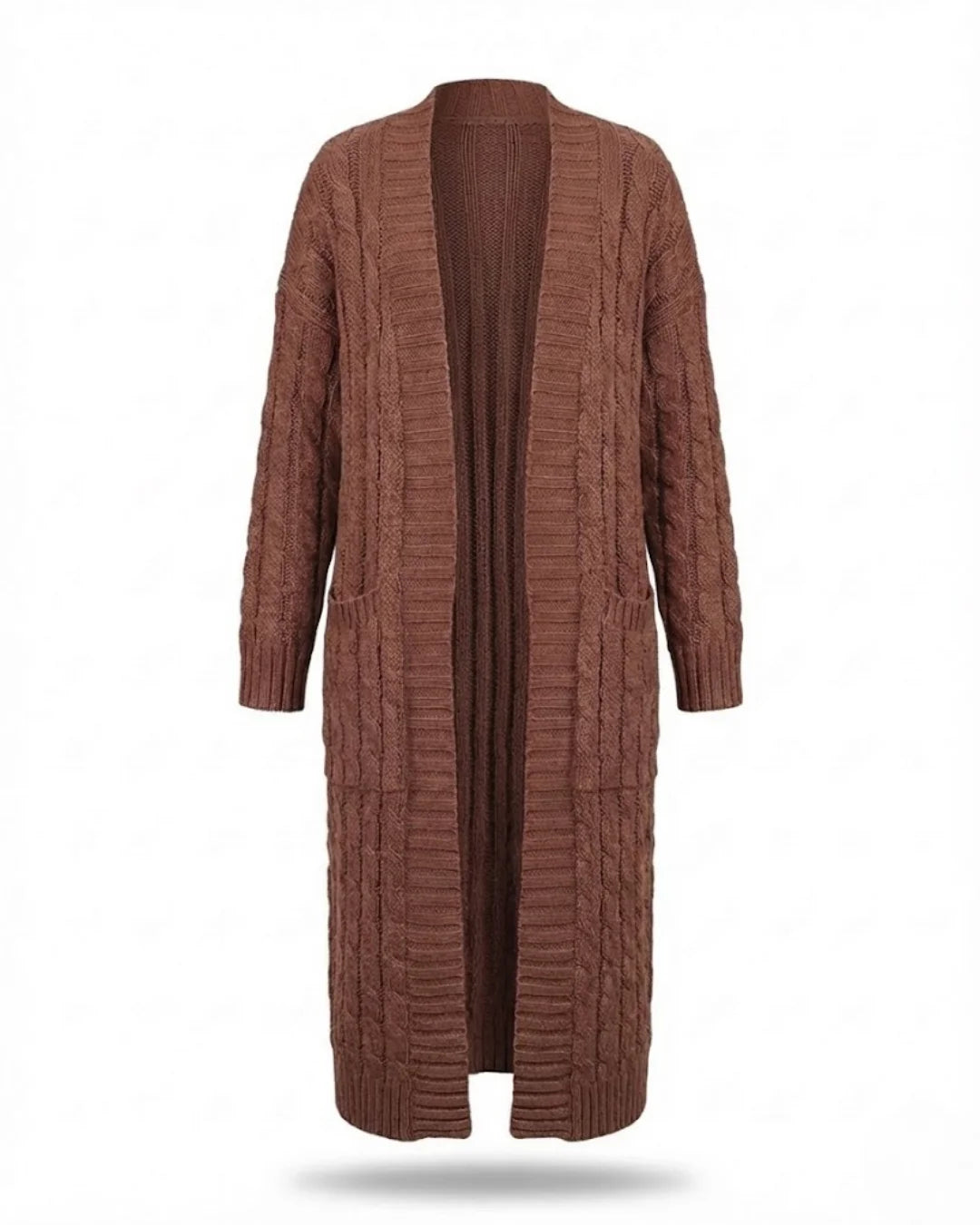 Indira™ | Extra-Long Cable-Knit Pocket Cardigan