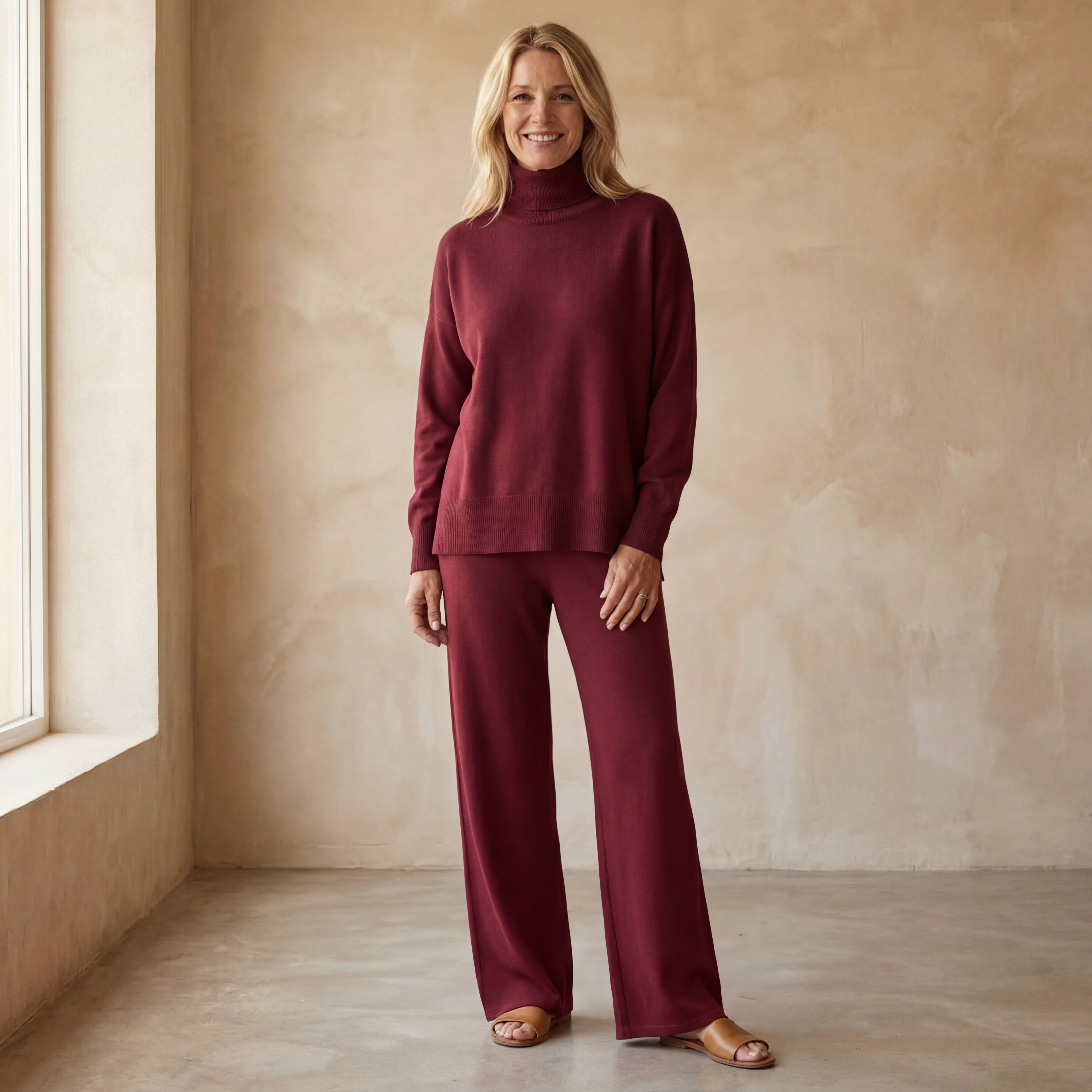 Cozy Sophisticated Mock-Neck Sweater & Wide-Leg Pant Set