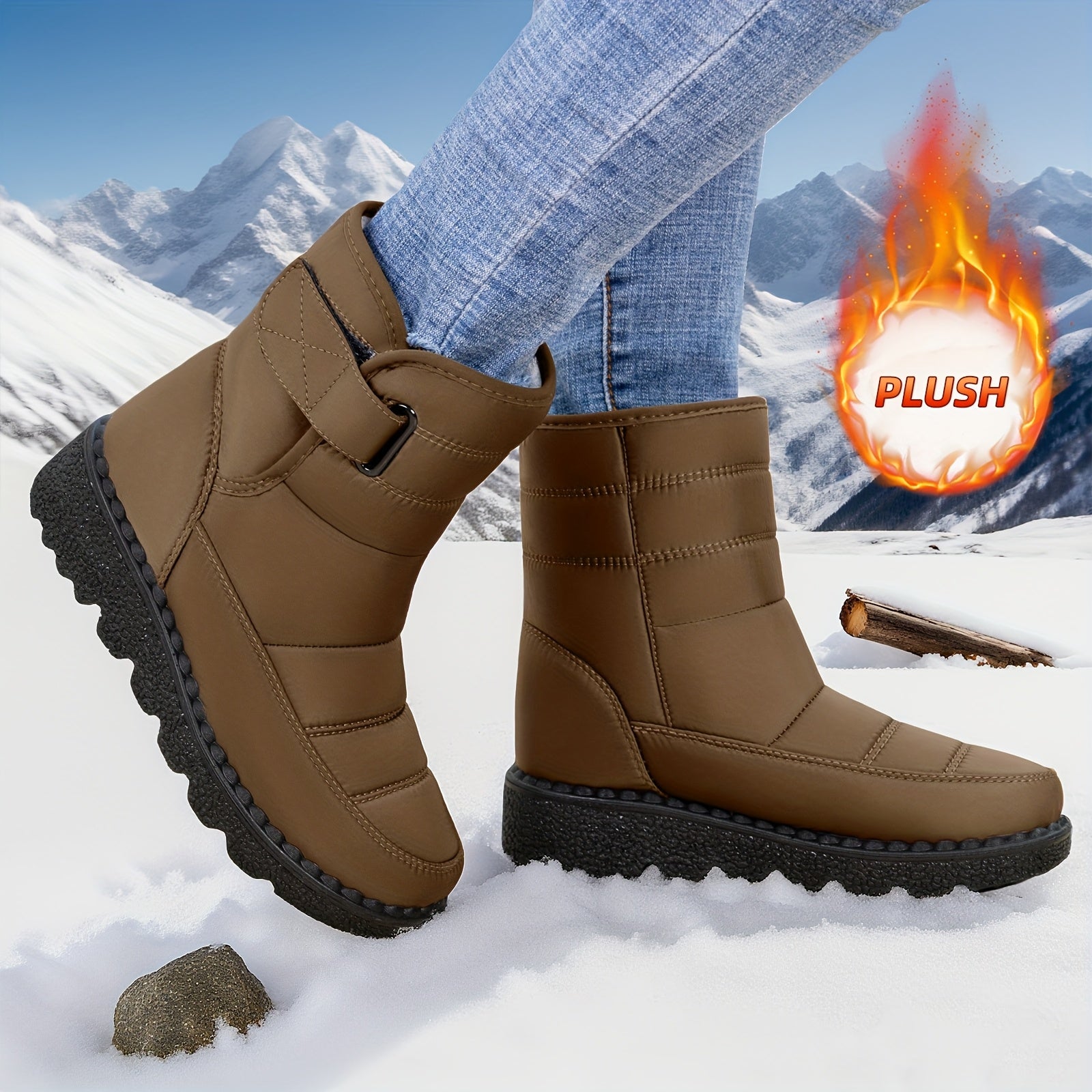 Oksana™ | Quilted hook-and-loop plush-lined snow boots