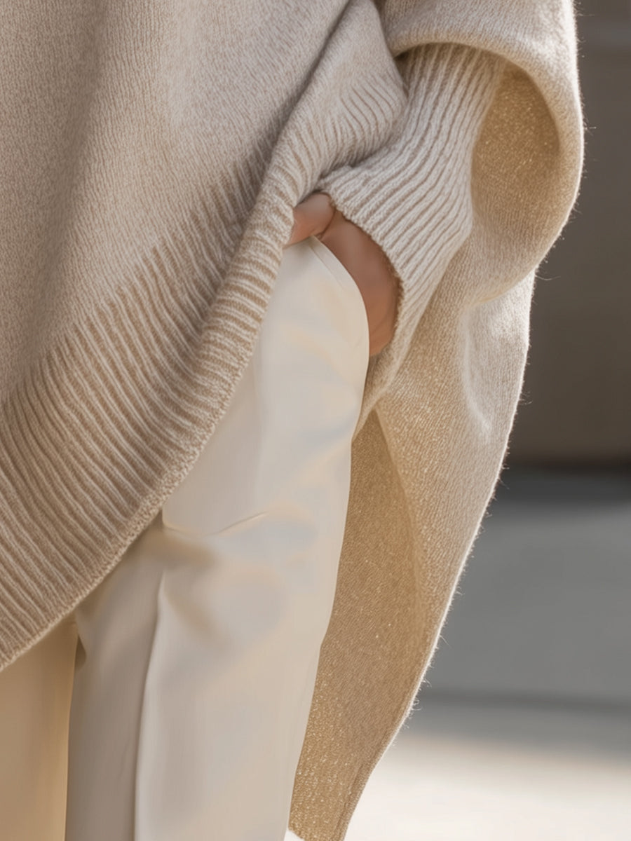 Gardenia™ | Ribbed-cuff crewneck poncho sweater