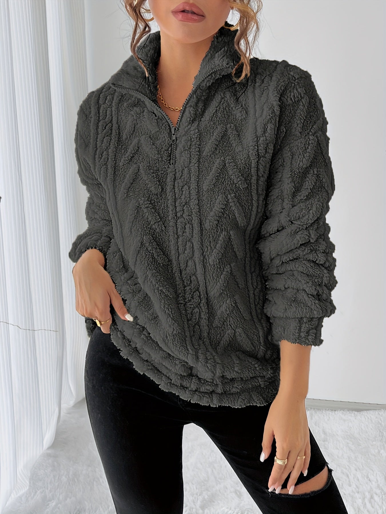 Charline™ | Textured Sherpa Half-Zip Pullover