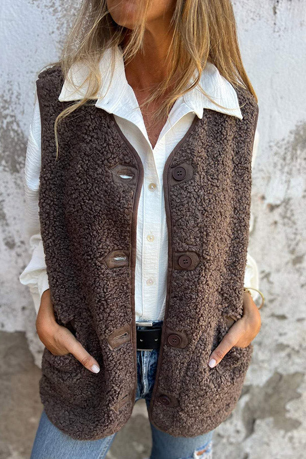 Nikki™ | Textured sherpa button-front longline vest