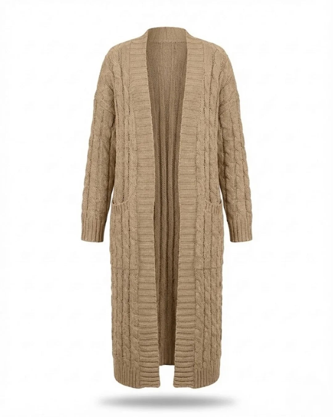 Indira™ | Extra-Long Cable-Knit Pocket Cardigan