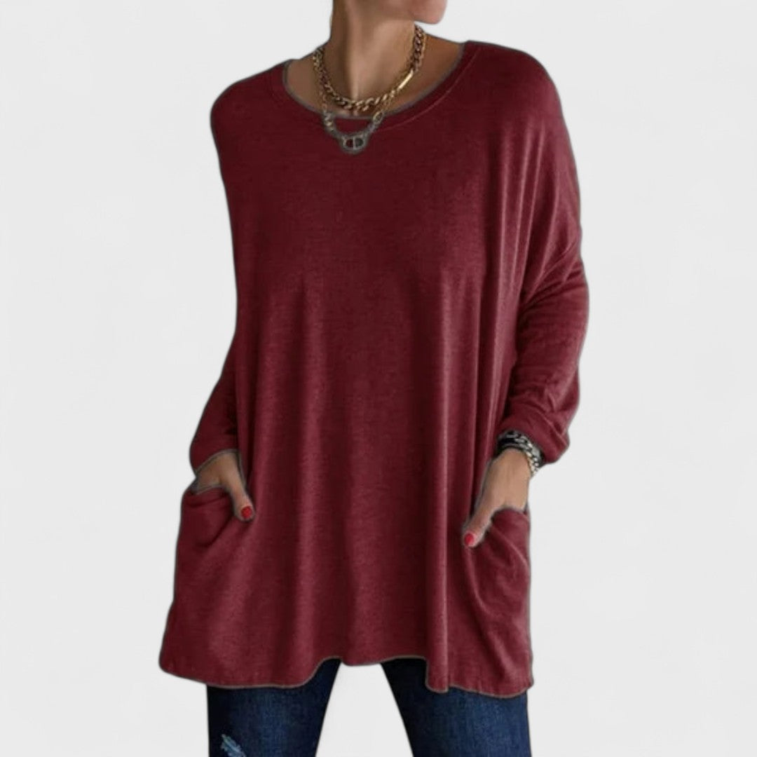 Miya™ | Oversized Pocket Long-Sleeve Tunic Top