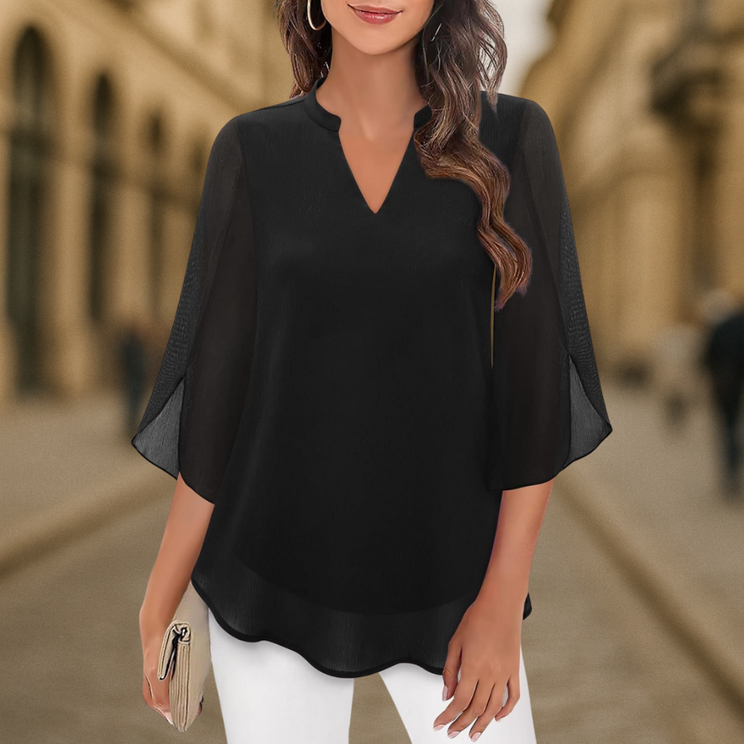 V-Neck Chiffon Casual Flowy Blouse