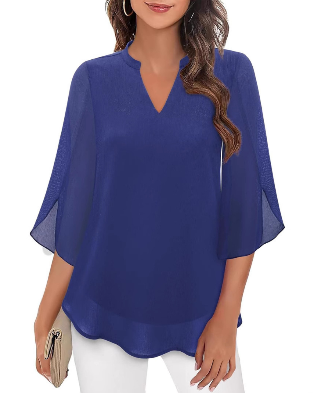 V-Neck Chiffon Casual Flowy Blouse