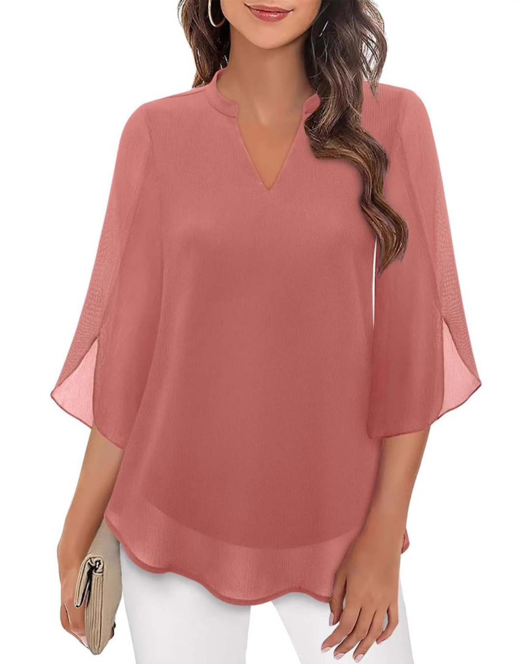 V-Neck Chiffon Casual Flowy Blouse