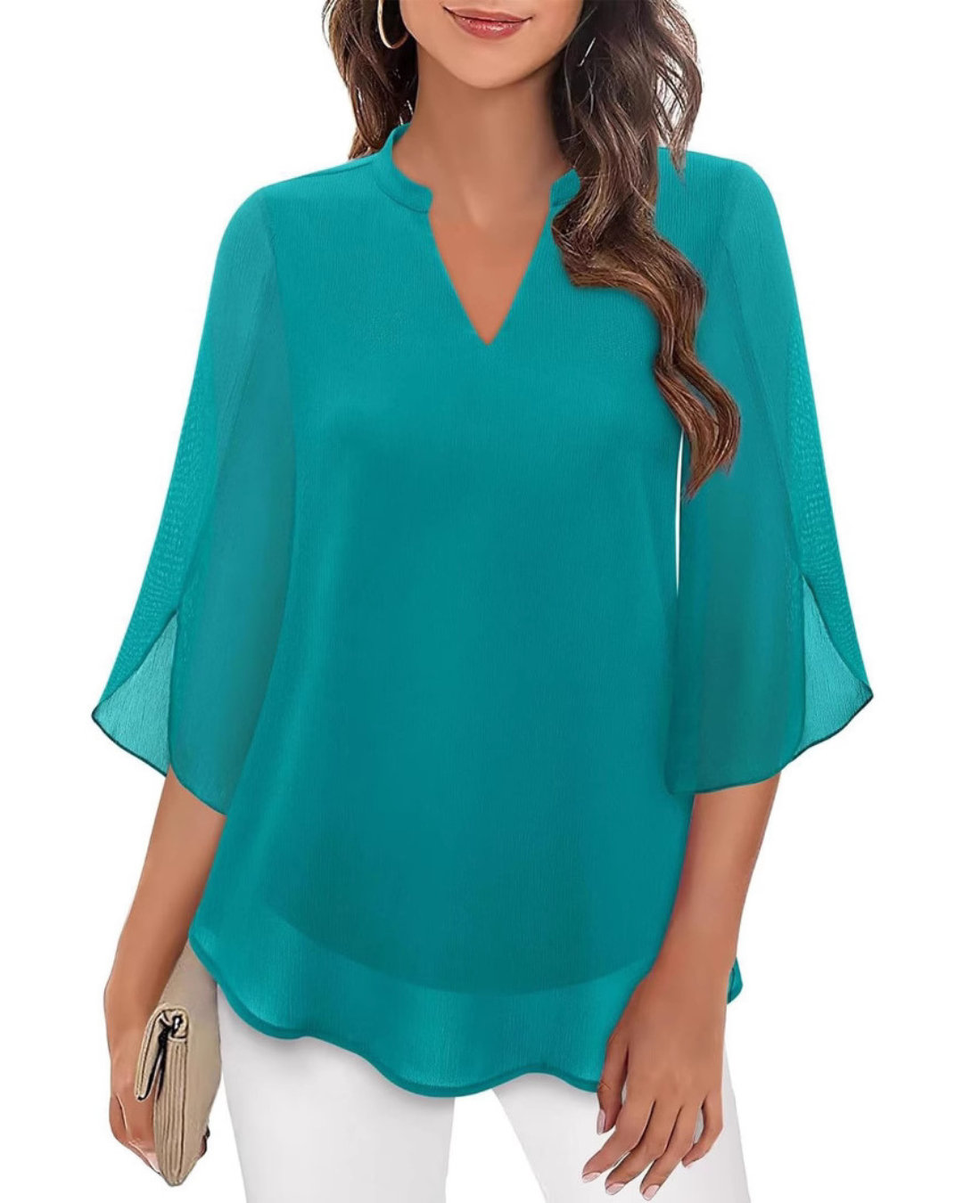 V-Neck Chiffon Casual Flowy Blouse