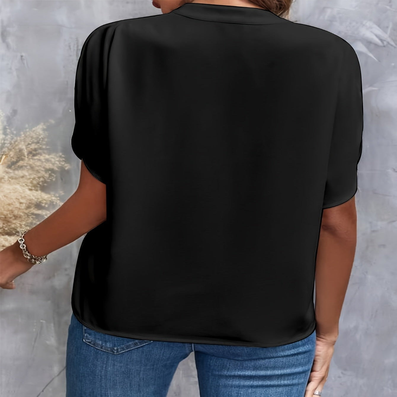 Notch Neck Tulip Sleeve Blouse