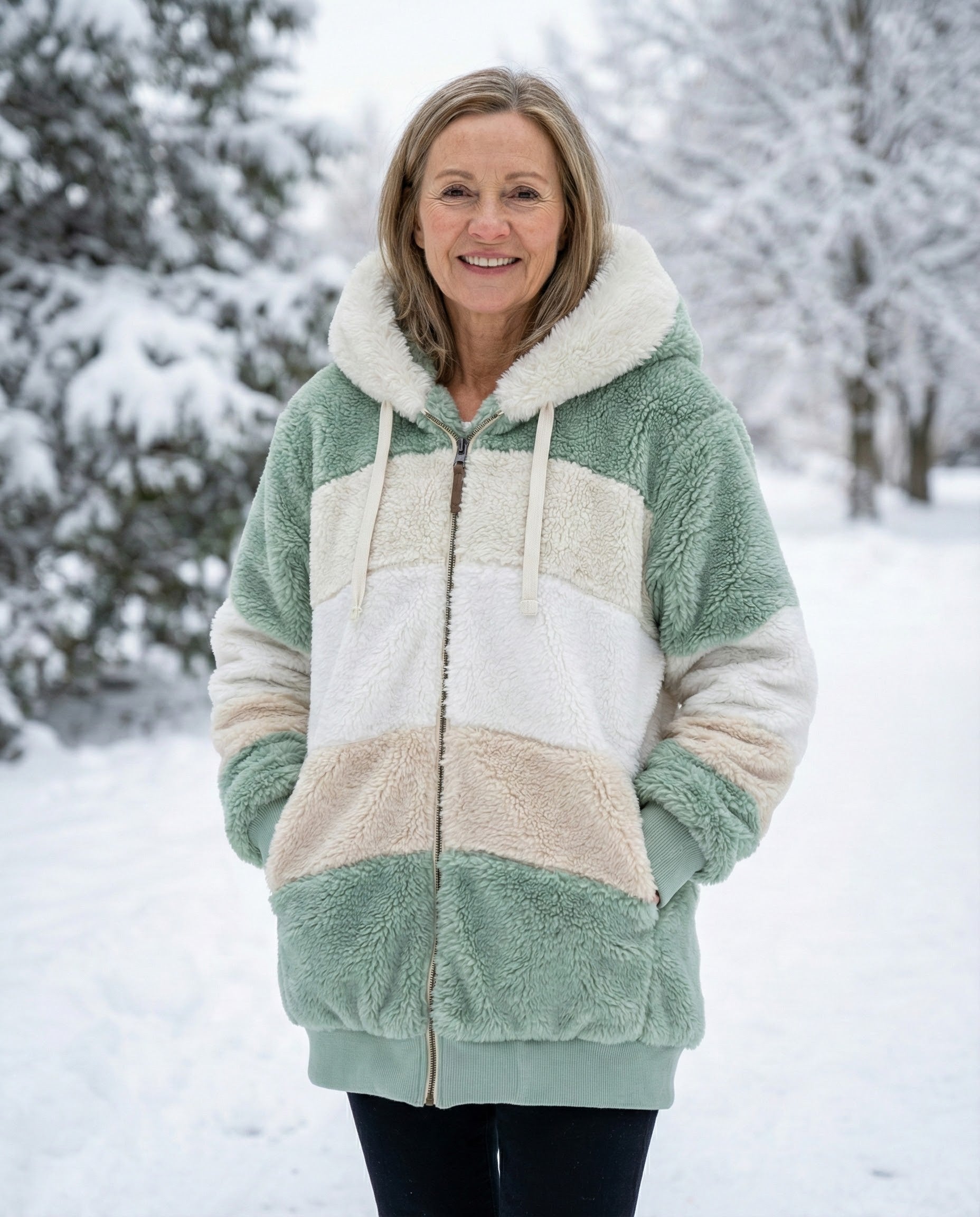 Cassandra™ | Hooded zip-front colorblock sherpa jacket
