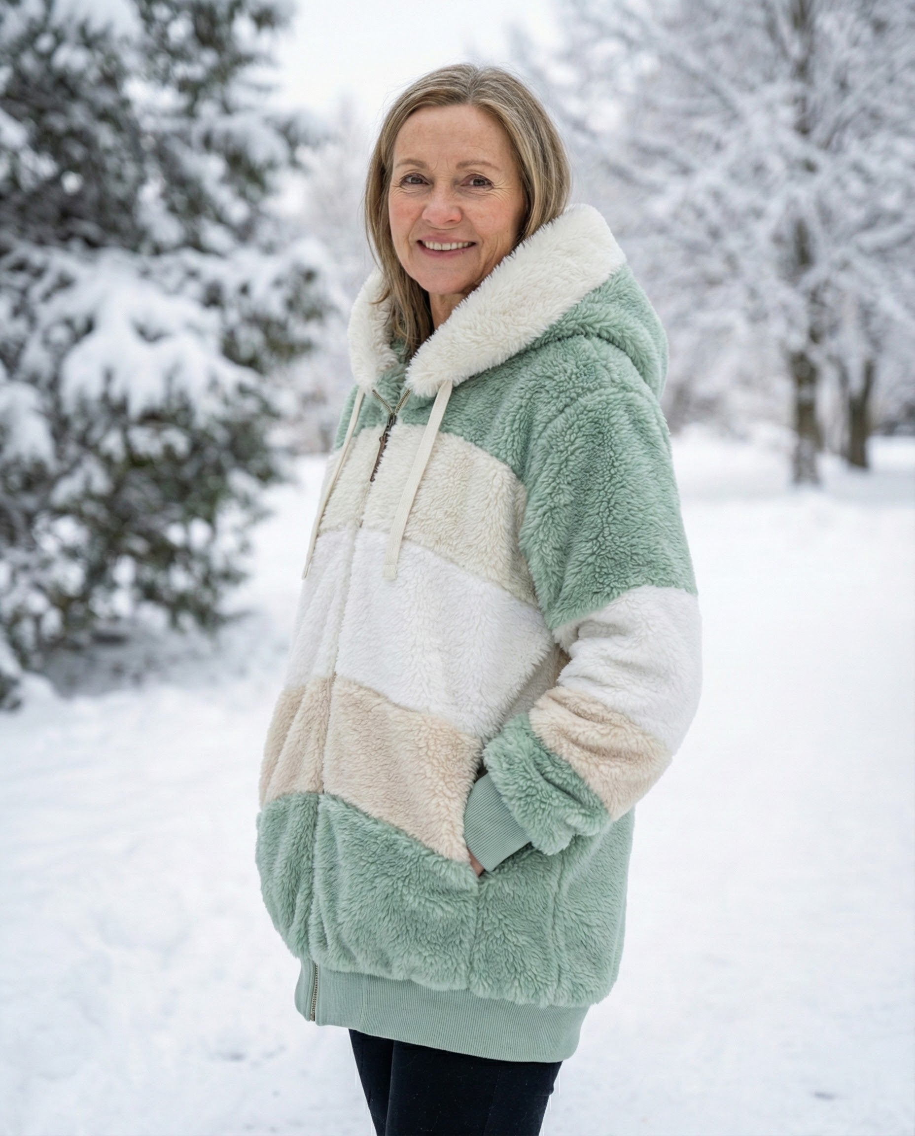 Cassandra™ | Hooded zip-front colorblock sherpa jacket