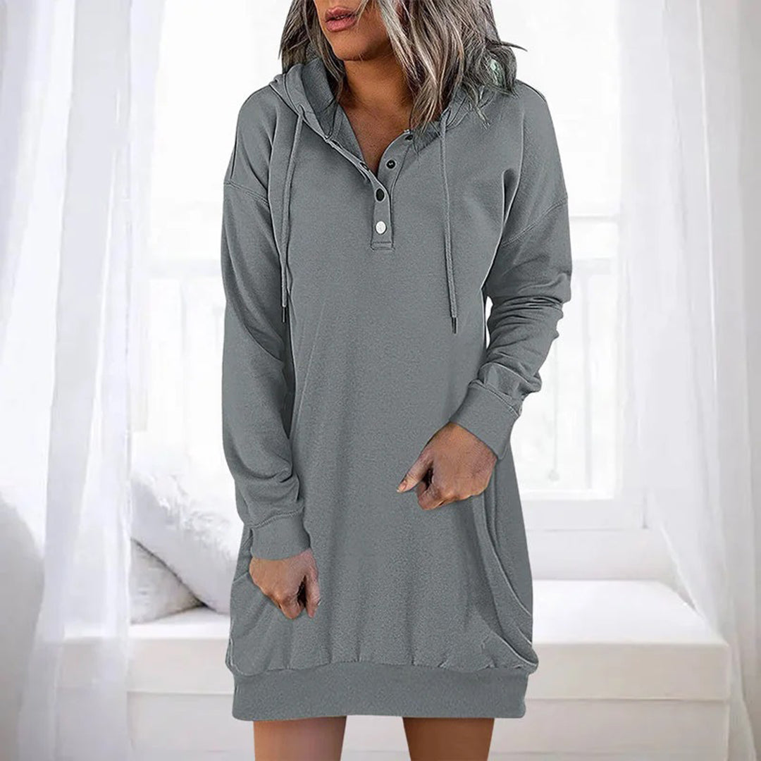 Fiorenza™ | Hooded Henley sweatshirt dress