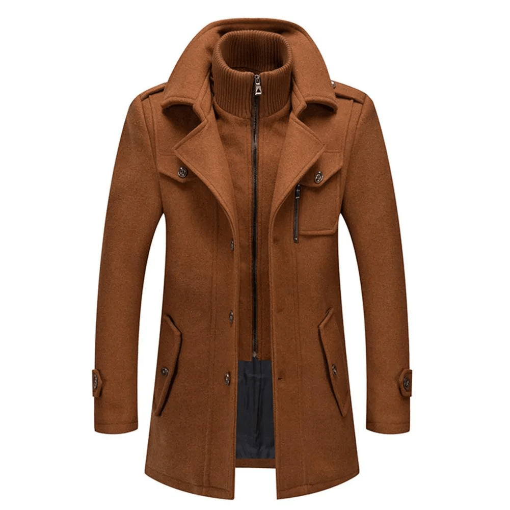 Zack™ | Wool-blend military coat with zip-in stand collar