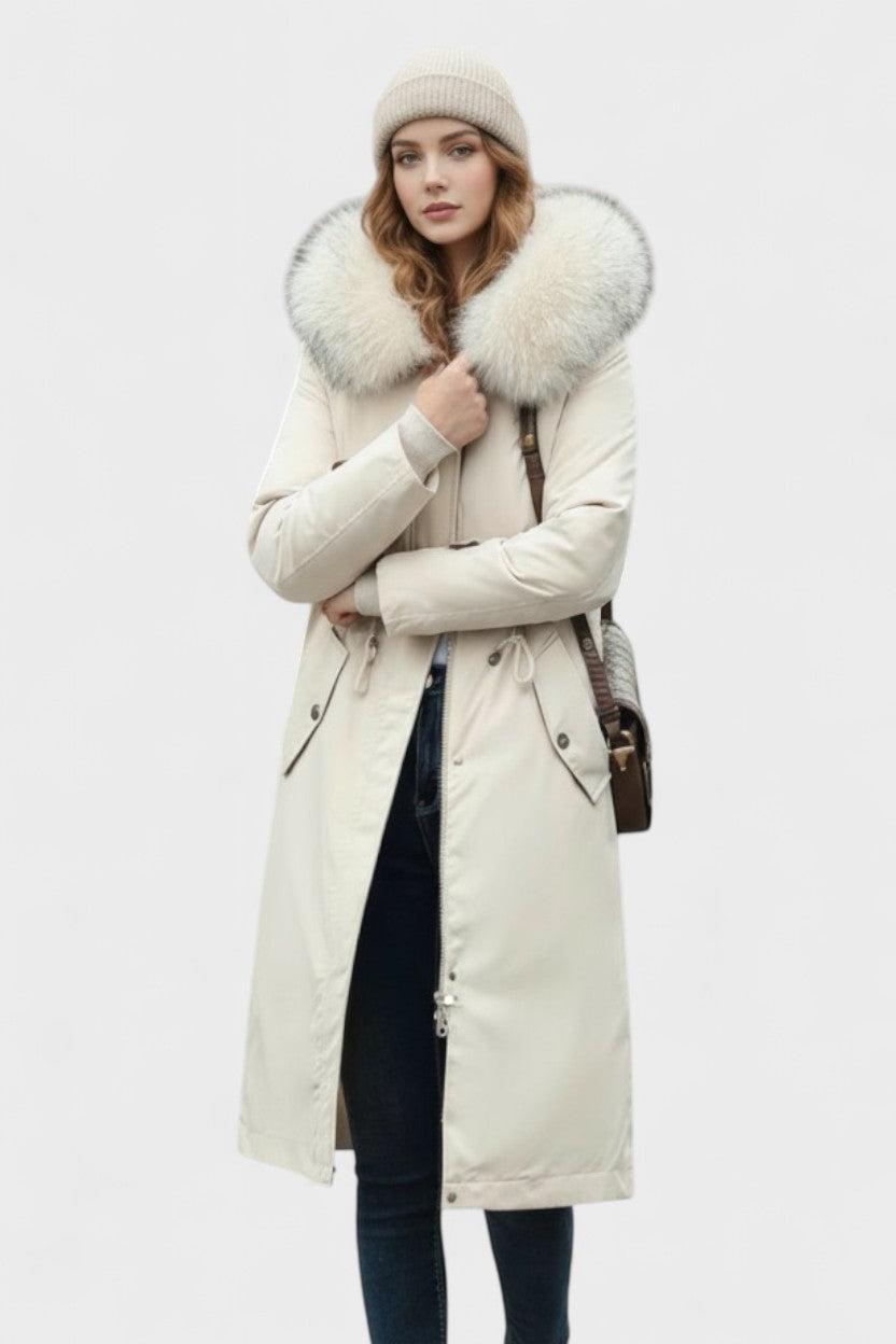 Diora™ | Faux-Fur Hood Drawstring-Waist Anorak Coat