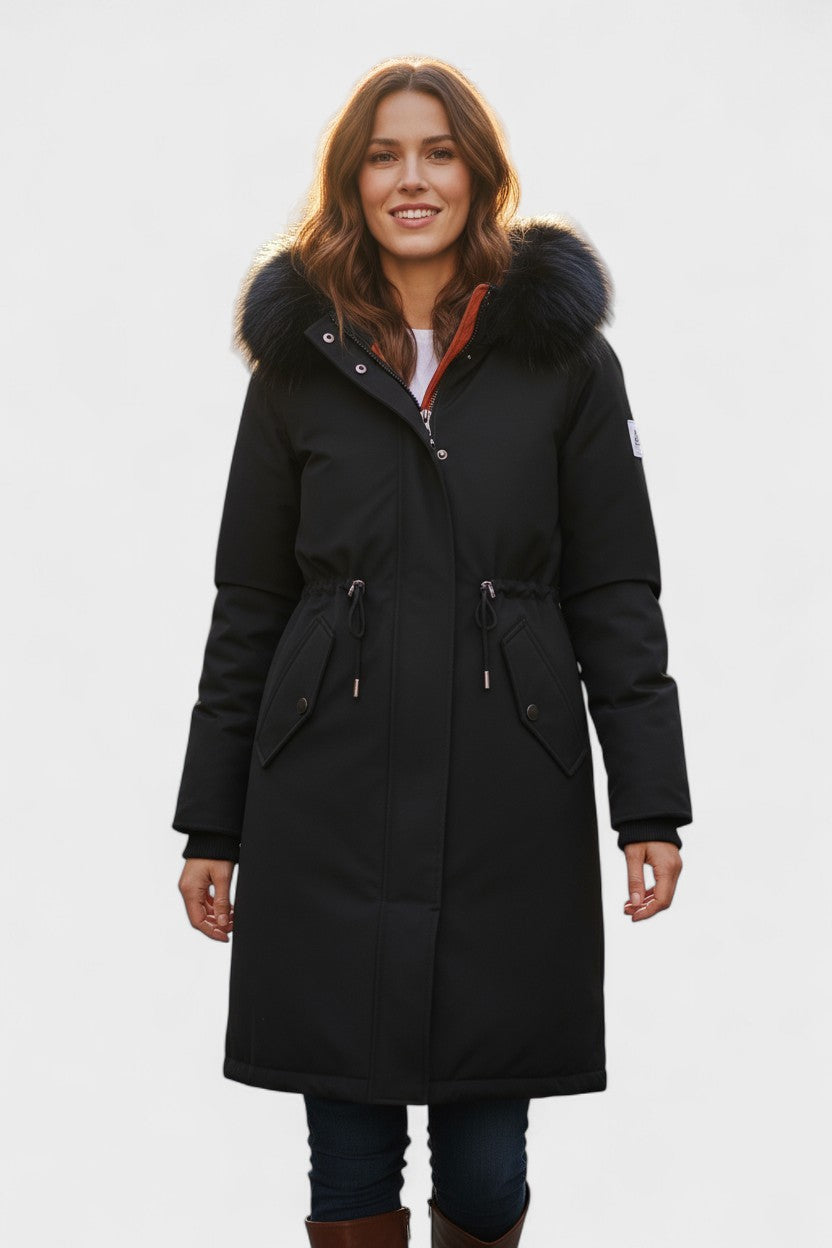 Diora™ | Faux-Fur Hood Drawstring-Waist Anorak Coat