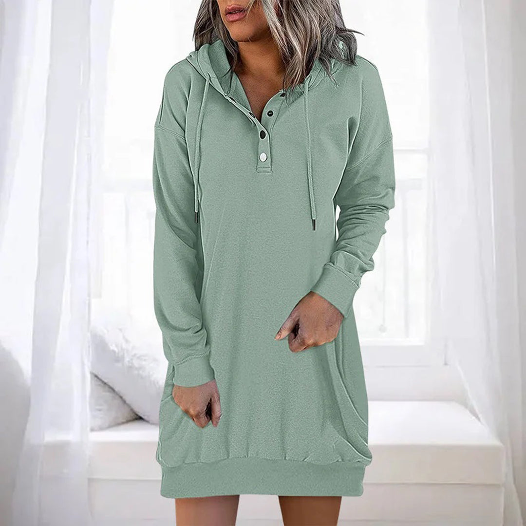 Fiorenza™ | Hooded Henley sweatshirt dress