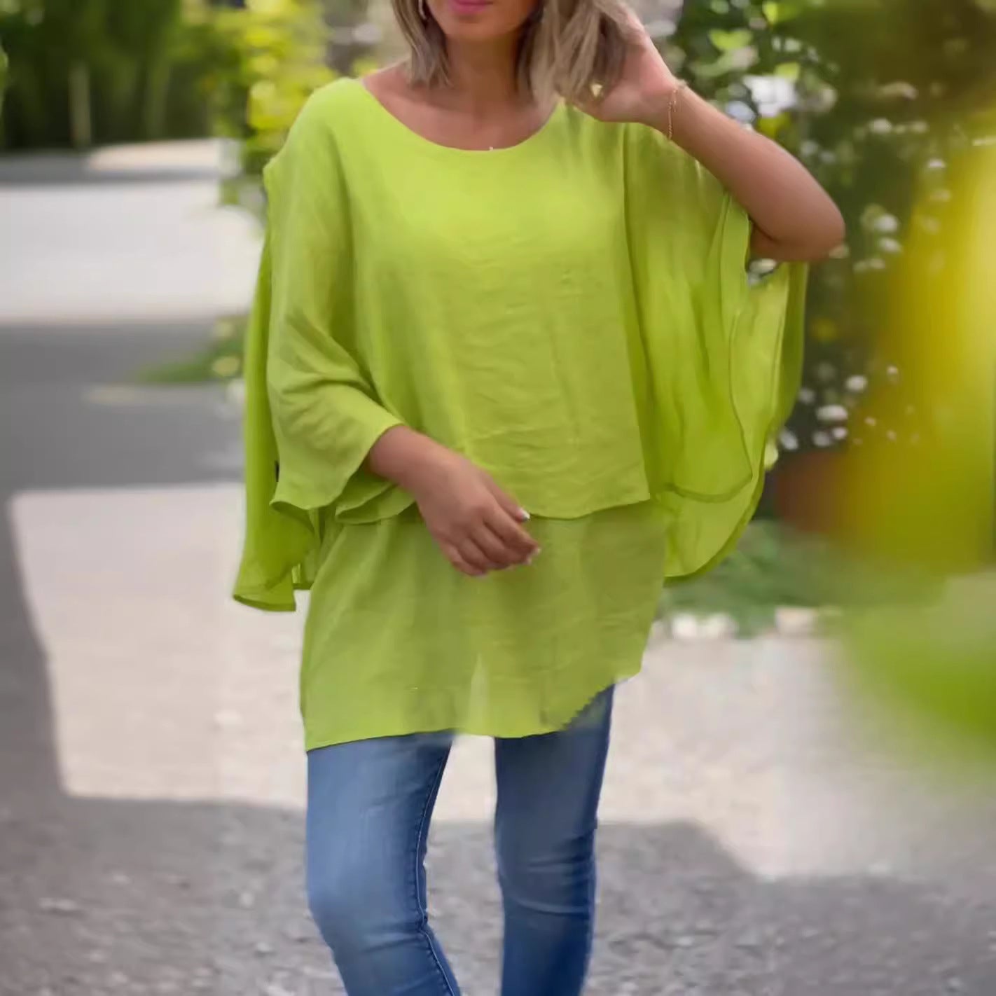 Batwing Sleeve Casual Linen Oversized Top