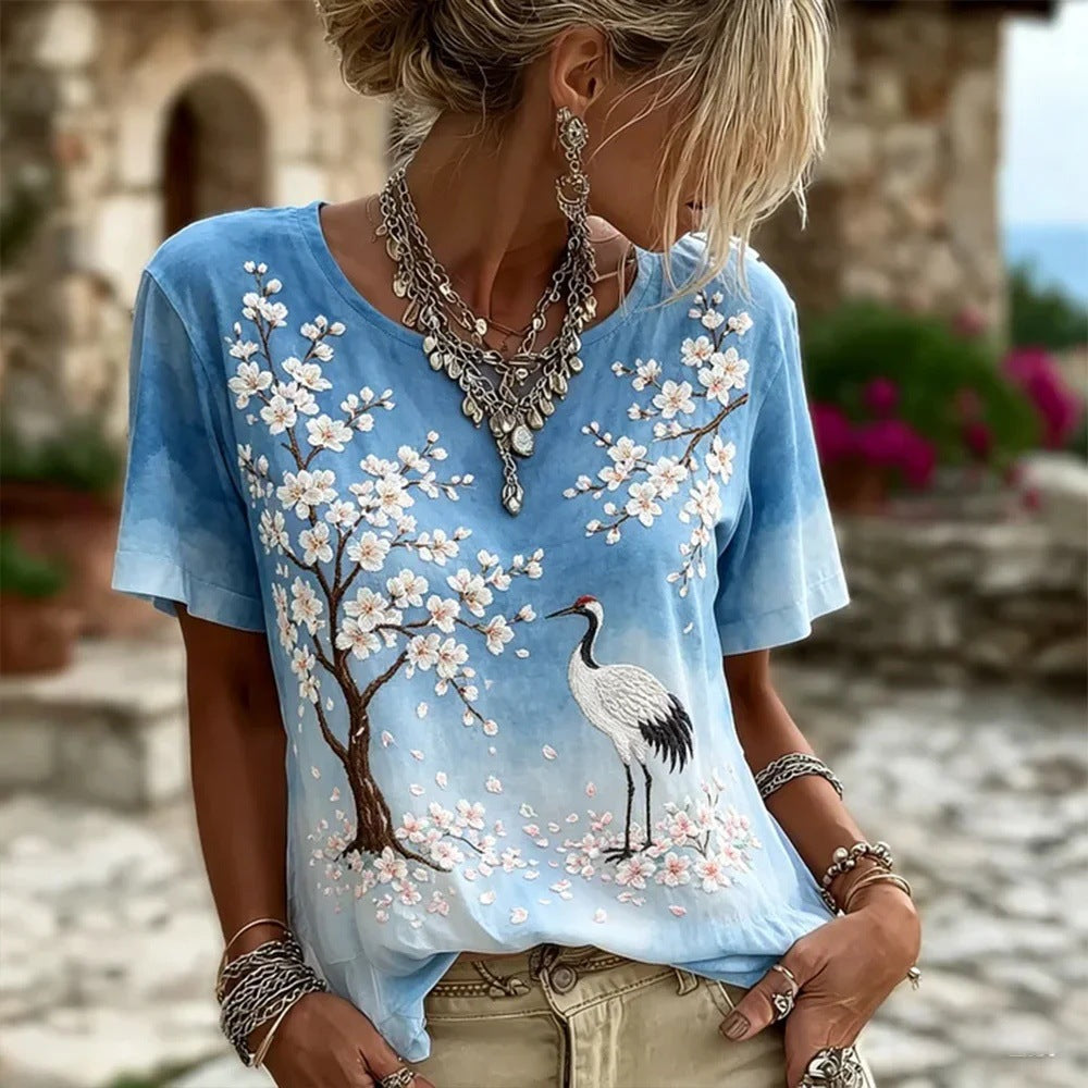 Rose Embroidered Boho Lace-Trim Blouse