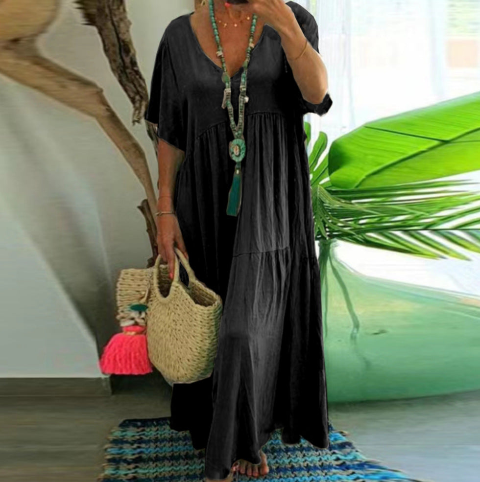 Tiered Boho V-Neck Loose Maxi Dress