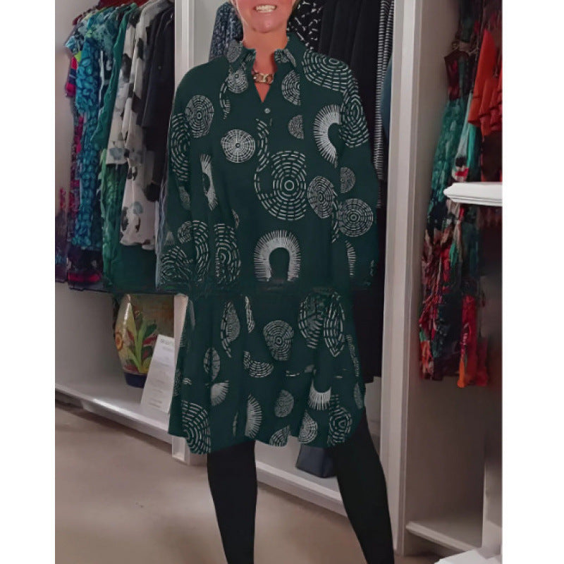 Artistic Geometric Print Oversized Shirt Dress