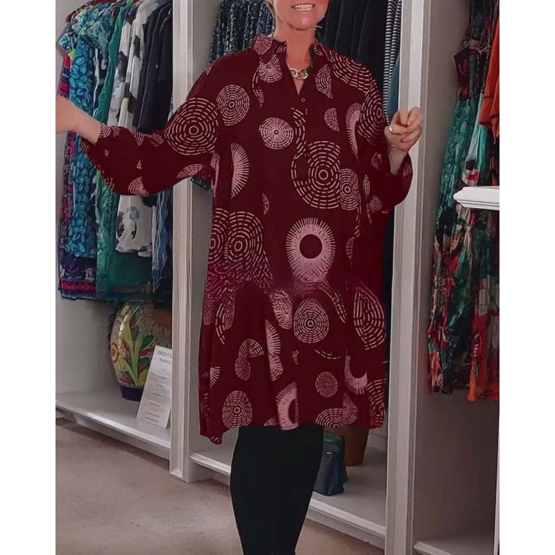 Artistic Geometric Print Oversized Shirt Dress