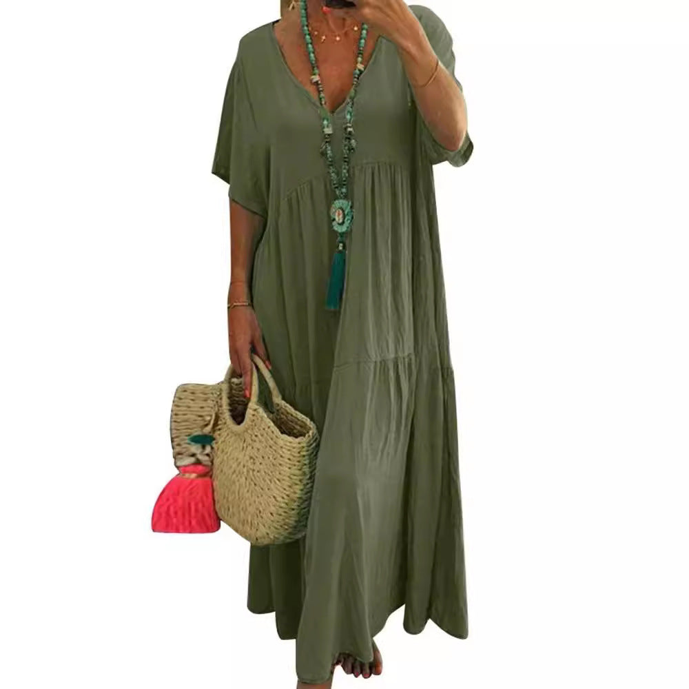 Tiered Boho V-Neck Loose Maxi Dress