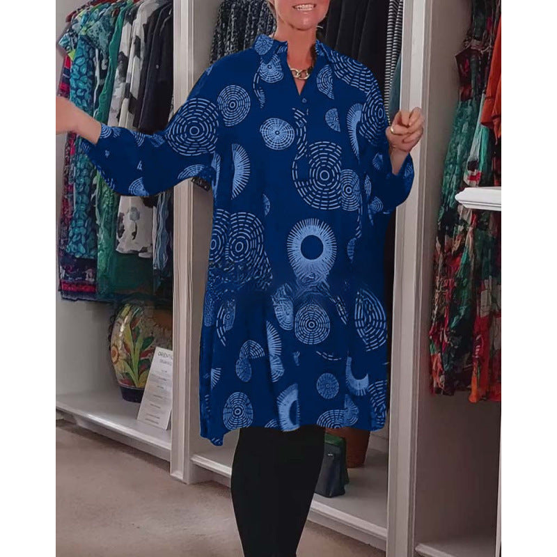 Artistic Geometric Print Oversized Shirt Dress