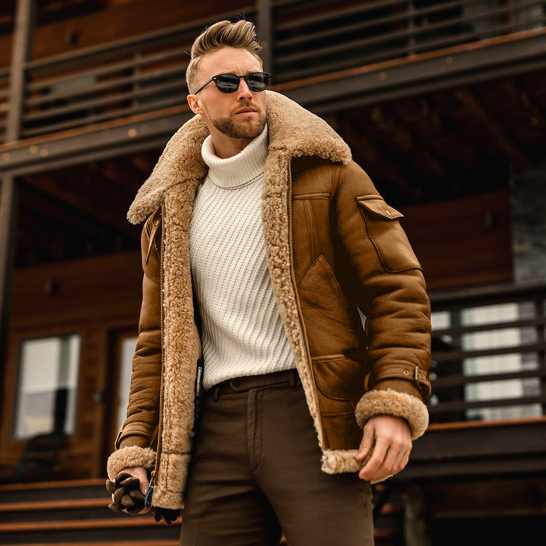 John™ | Shearling-lined leather aviator jacket