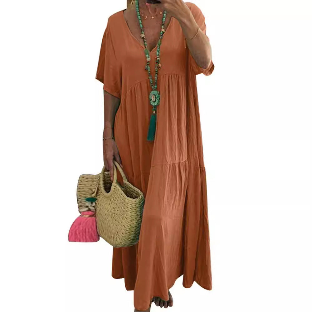 Tiered Boho V-Neck Loose Maxi Dress