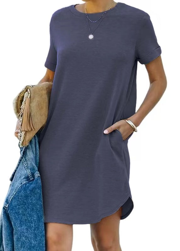 Pocket Casual Loose T-Shirt Mini Dress