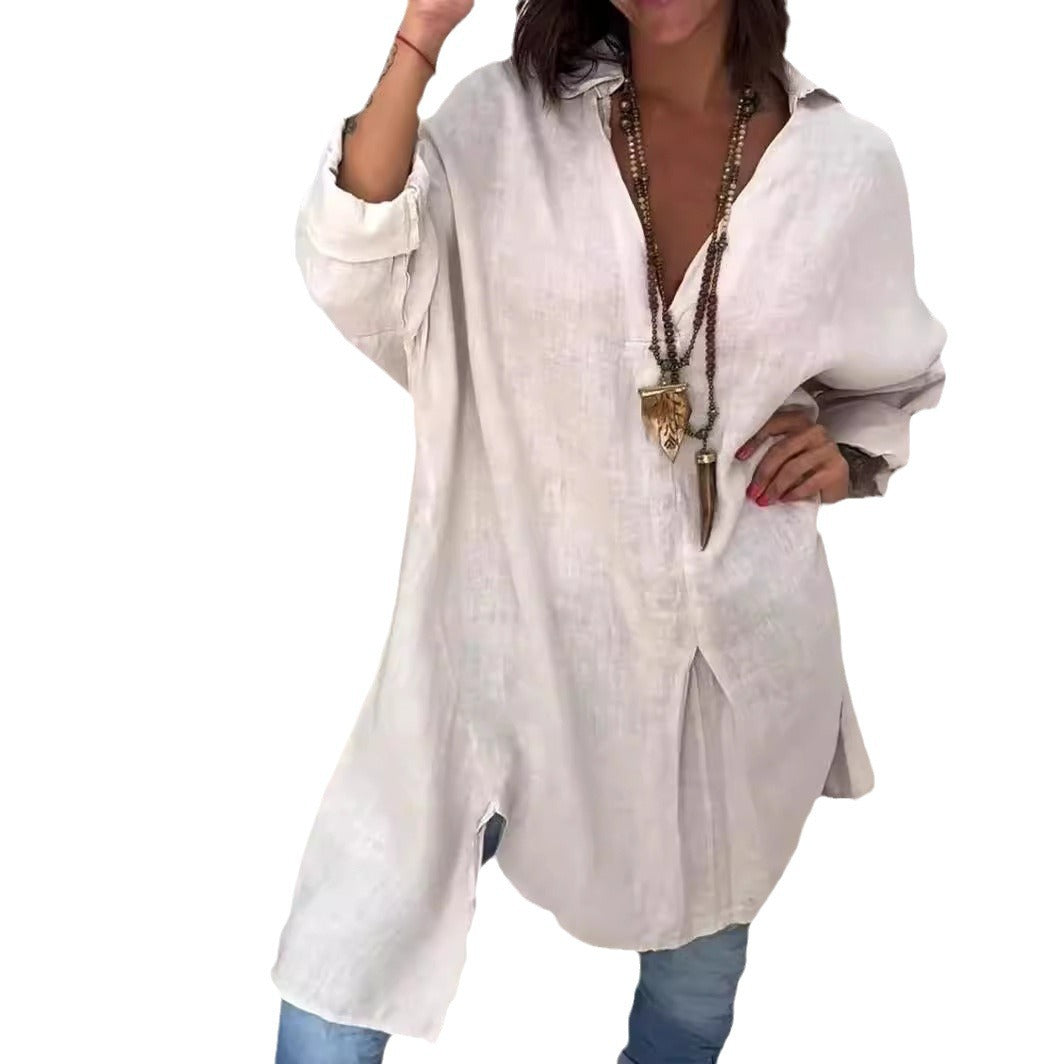 Oversized Boho Linen Longline Shirt
