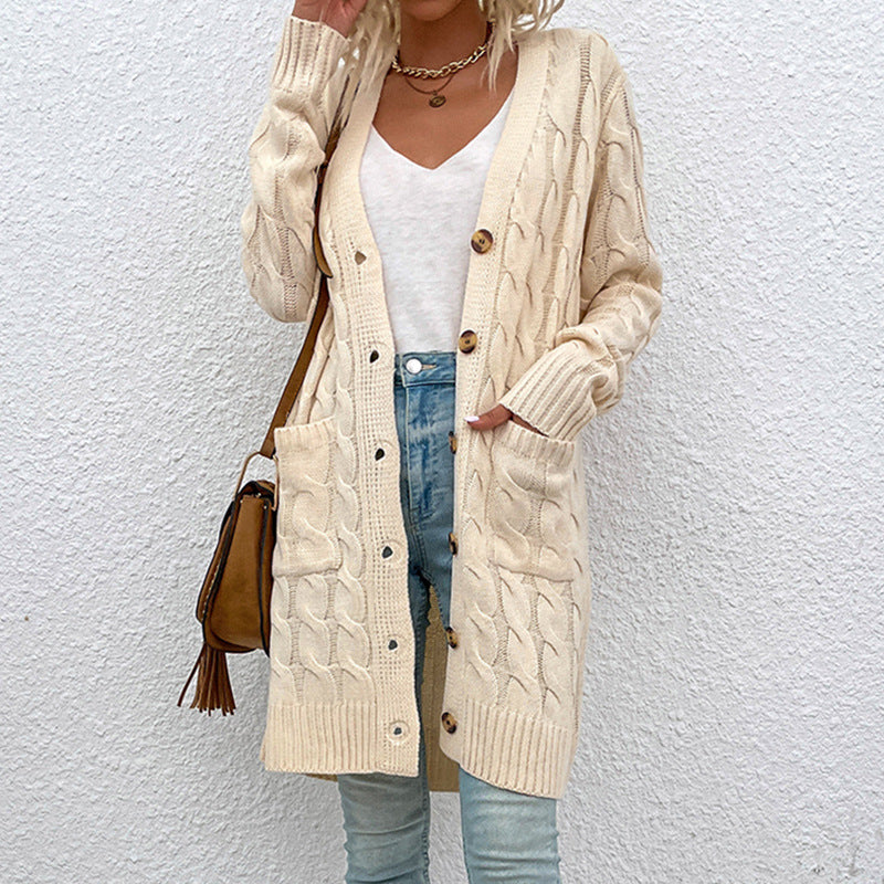 Kiana™ | Cable-Knit Buttoned Mid-Length Cardigan