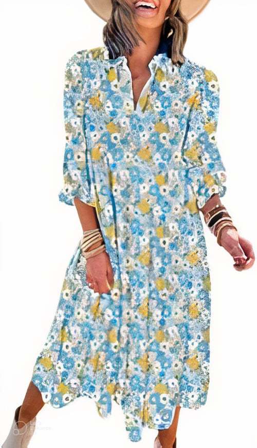 Floral Print Boho Button-Down Midi Dress